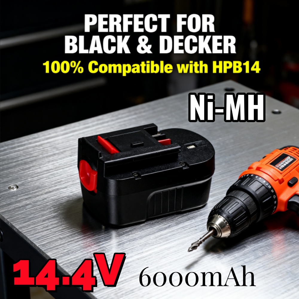Black+Decker Tool Cordless - Ulepszona bateria Ni-MH 14,4 V 6000